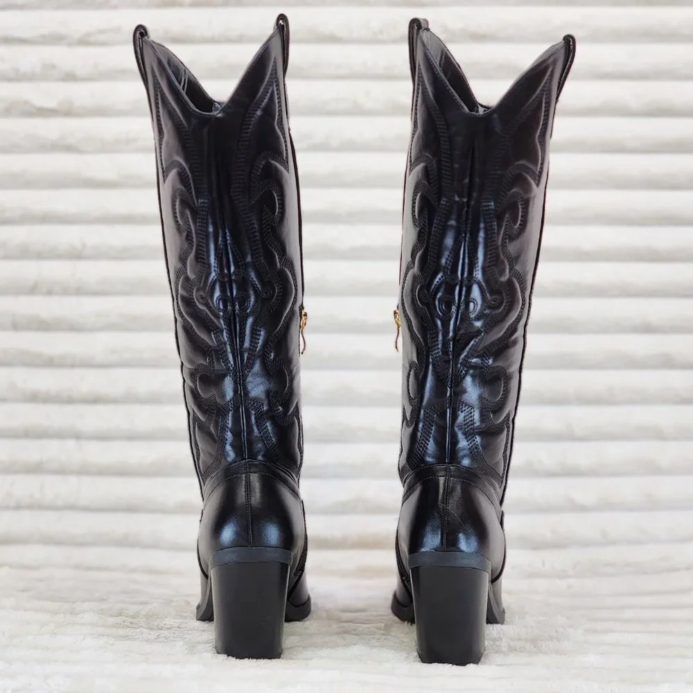 Electric Cowboy Jet Black Matte Western Knee High Cowgirl Boots Jet Black - Picture 7 of 15